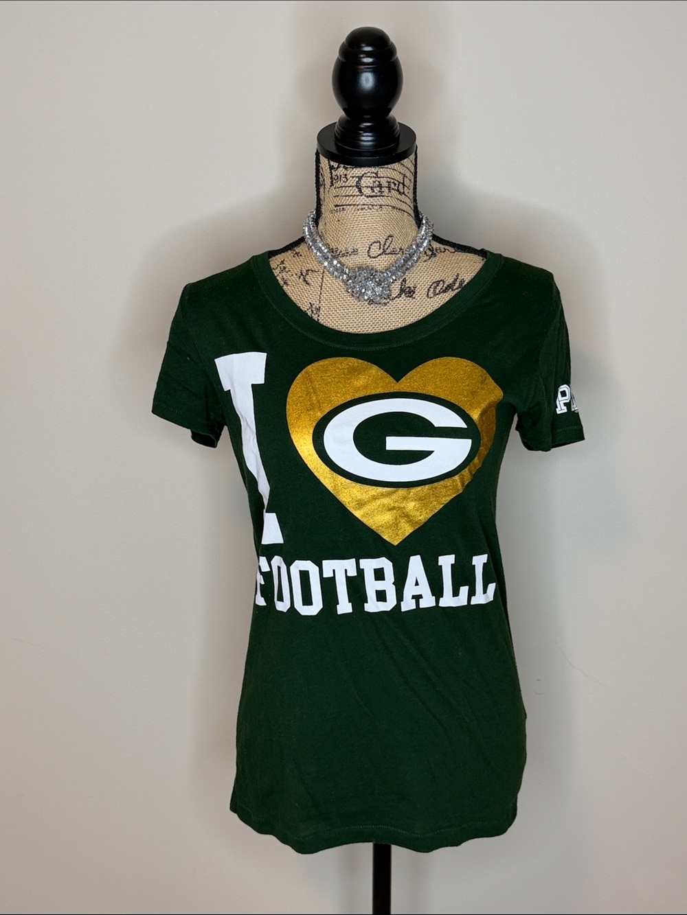 Victorias Secret PINK Green & Gold 'I ♥ Football' Graphic Tee